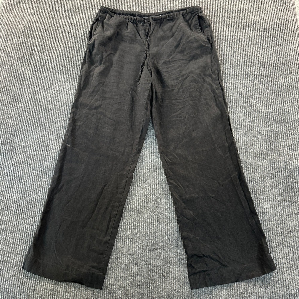 J.Crew Black 100% Linen Wide Leg Drawstring Elastic Waist Pants Womens Size M